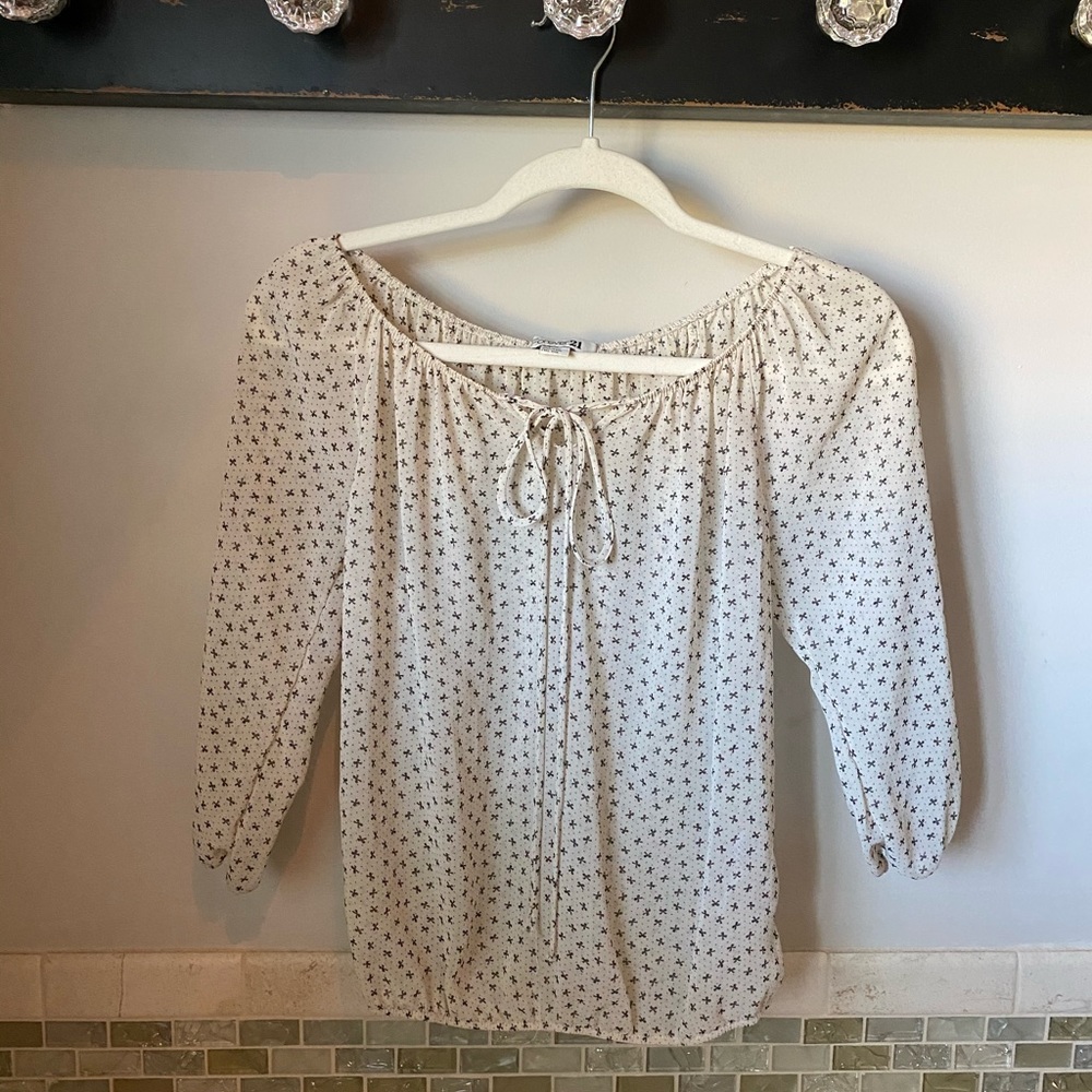 Sheer bow print blouse